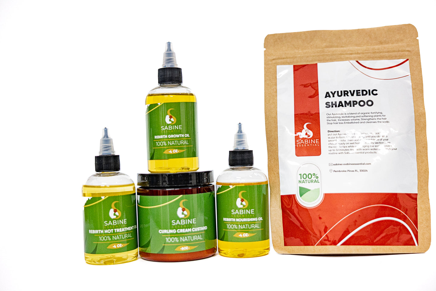 Rebirth Hair Care Bundle (Rebirth Growth Oil, Rebirth Hot Treatment Oil, Rebirth Nourishing Oil, Curling Cream Custard & Ayurvedic Shampoo)